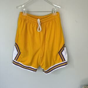 Vintage Basketball Team Shorts LA Lakers Color Size M Thick Mesh Yellow Purple